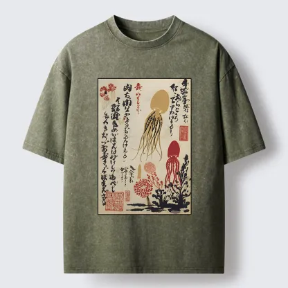 Tokyo-Tiger Ink Painting Octopus Ukiyoe Washed T-Shirt