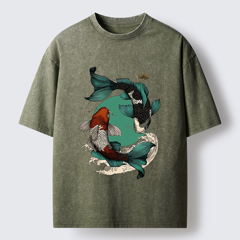 Tokyo-Tiger YinYang Koi Fish Zen Washed T-Shirt