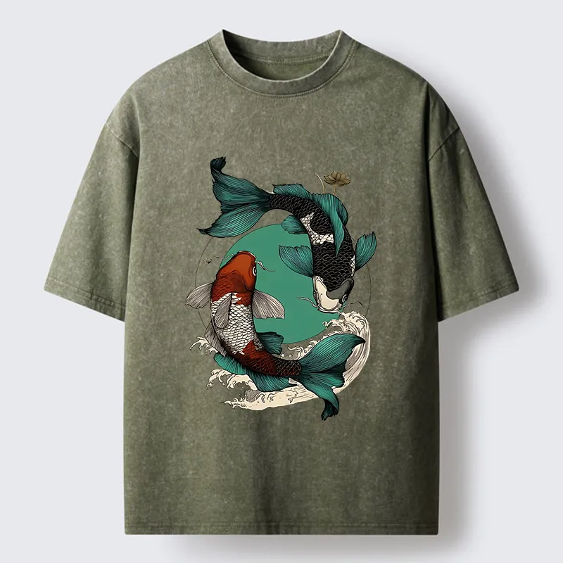 Tokyo-Tiger YinYang Koi Fish Zen Washed T-Shirt
