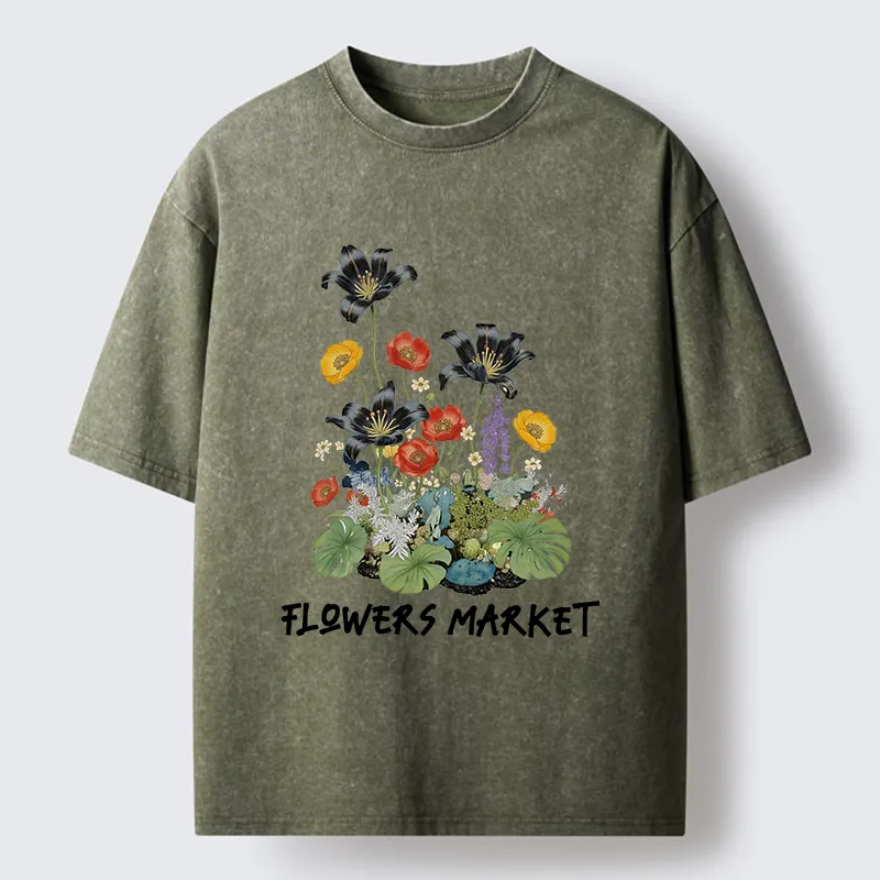Tokyo-Tiger Beautiful Flowers Market Washed T-Shirt