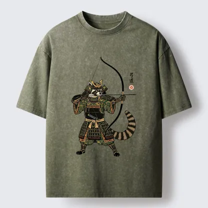 Tokyo-Tiger Kyudo Raccoon Samurai Washed T-Shirt