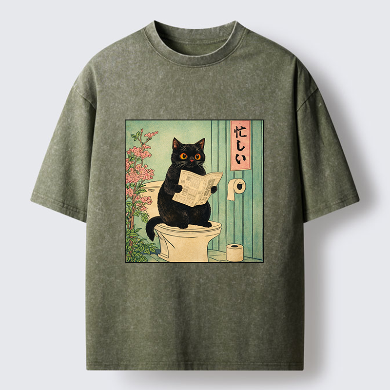 Tokyo-Tiger A Very Busy Black Cat Washed T-Shirt