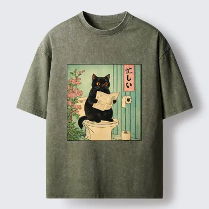 Tokyo-Tiger A Very Busy Black Cat Washed T-Shirt