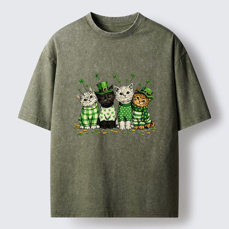 Tokyo-Tiger Green Lucky Kitten Washed T-Shirt