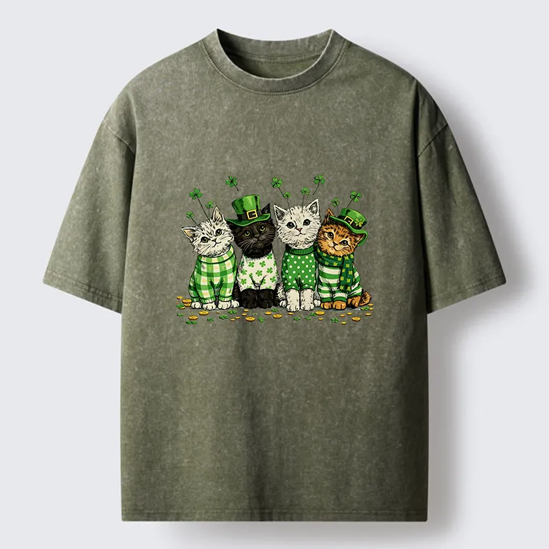Tokyo-Tiger Green Lucky Kitten Washed T-Shirt