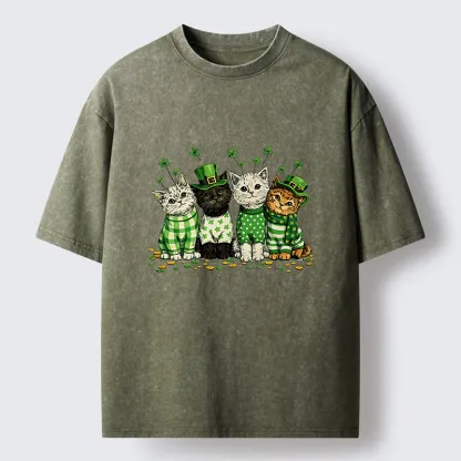 Tokyo-Tiger Green Lucky Kitten Washed T-Shirt