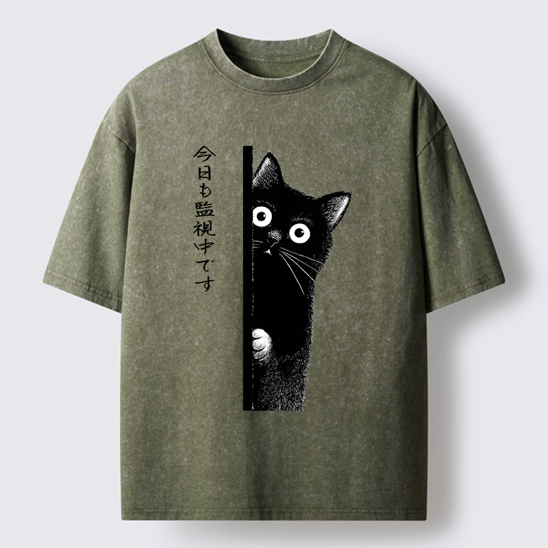 Tokyo-Tiger A Black Cat Is Watching You Washed T-Shirt