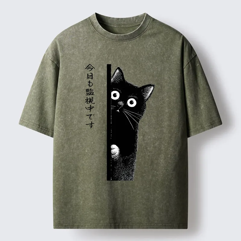 Tokyo-Tiger A Black Cat Is Watching You Washed T-Shirt