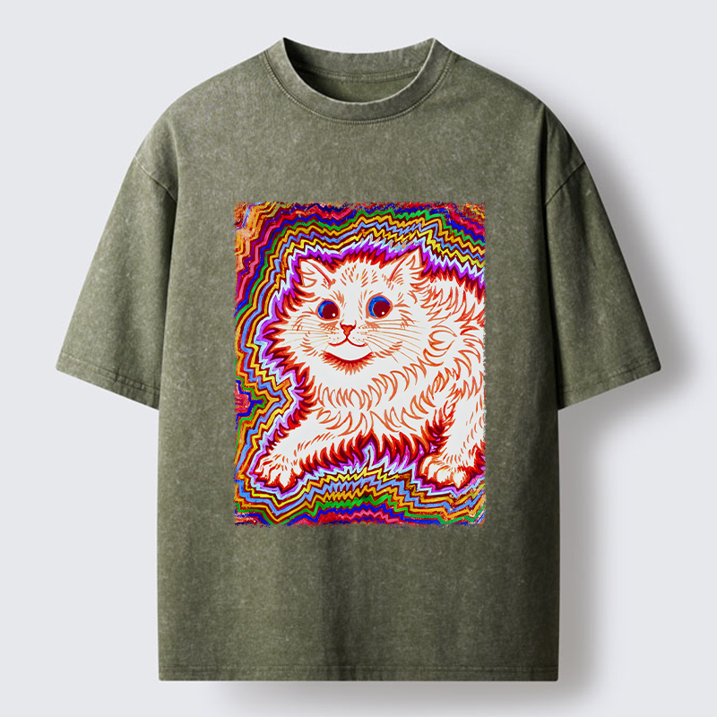 Tokyo-Tiger Rainbow Colorful Cat Washed T-Shirt