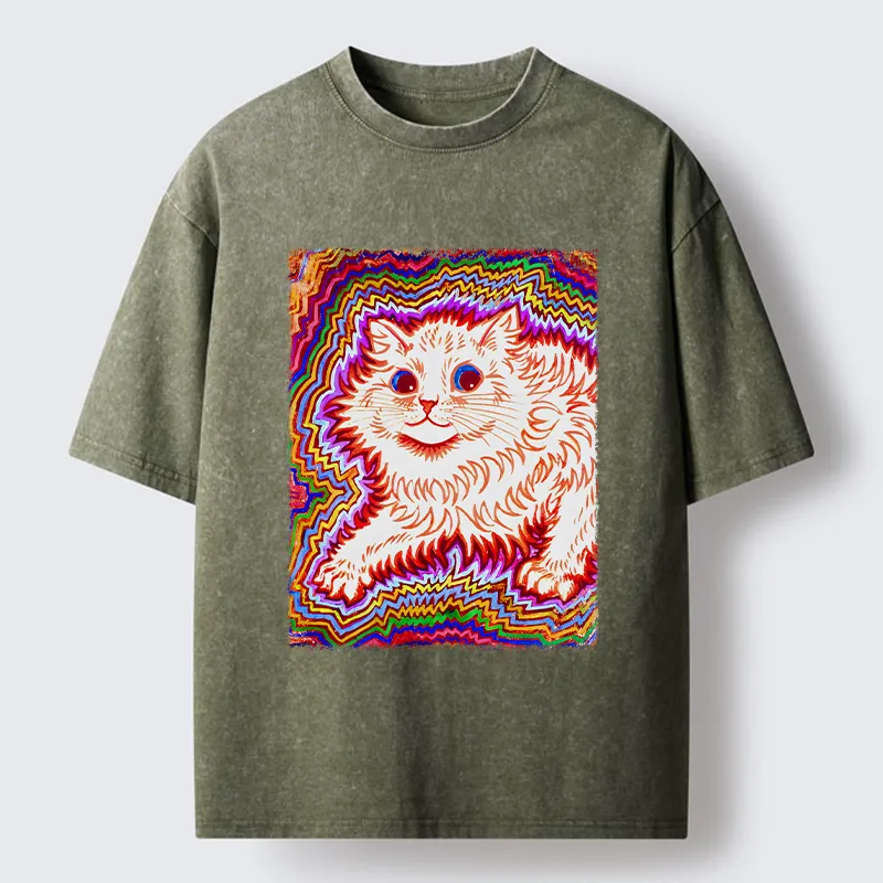 Tokyo-Tiger Rainbow Colorful Cat Washed T-Shirt