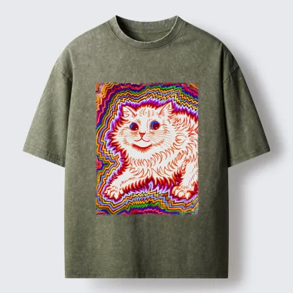 Tokyo-Tiger Rainbow Colorful Cat Washed T-Shirt