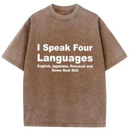 Tokyo-Tiger Speak Four Languages Washed T-Shirt