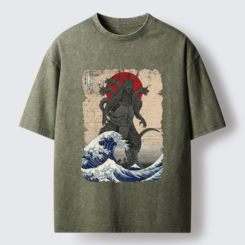 Tokyo-Tiger Japanese Monster Wave Retro Washed T-Shirt