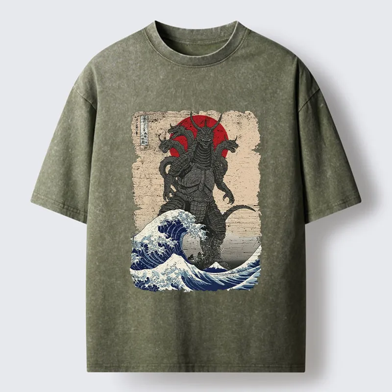 Tokyo-Tiger Japanese Monster Wave Retro Washed T-Shirt