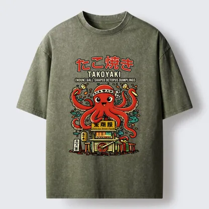 Tokyo-Tiger Japanese Takoyaki Shop Octopus Washed T-Shirt