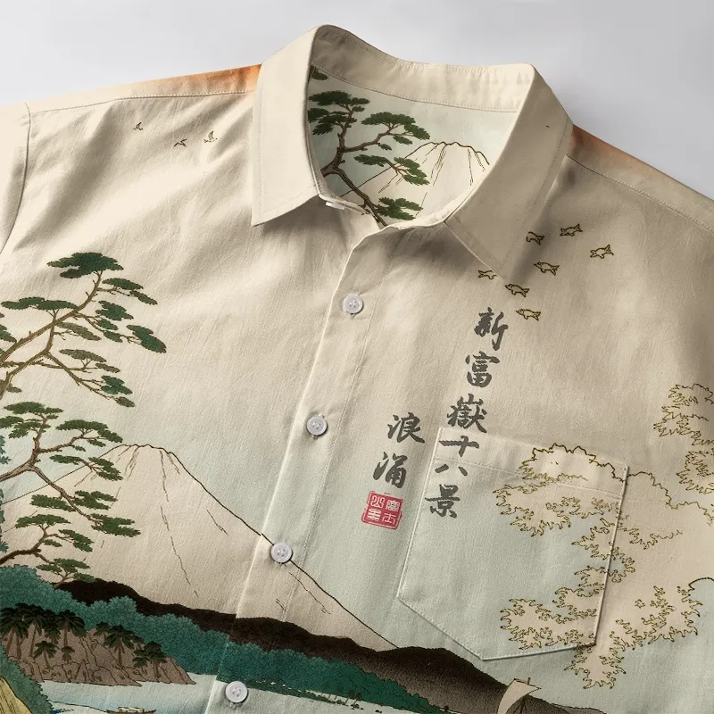 Tokyo-Tiger Cat Overlooking Tranquil Seas Button-up Shirt