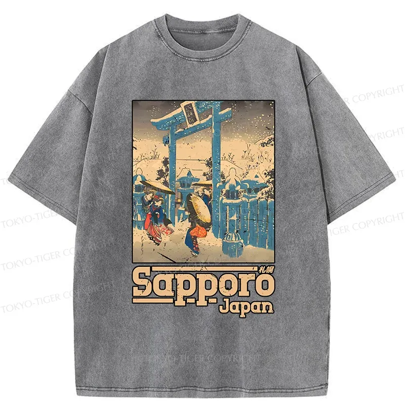 Tokyo-Tiger Sapporo Snow Scene Washed T-Shirt