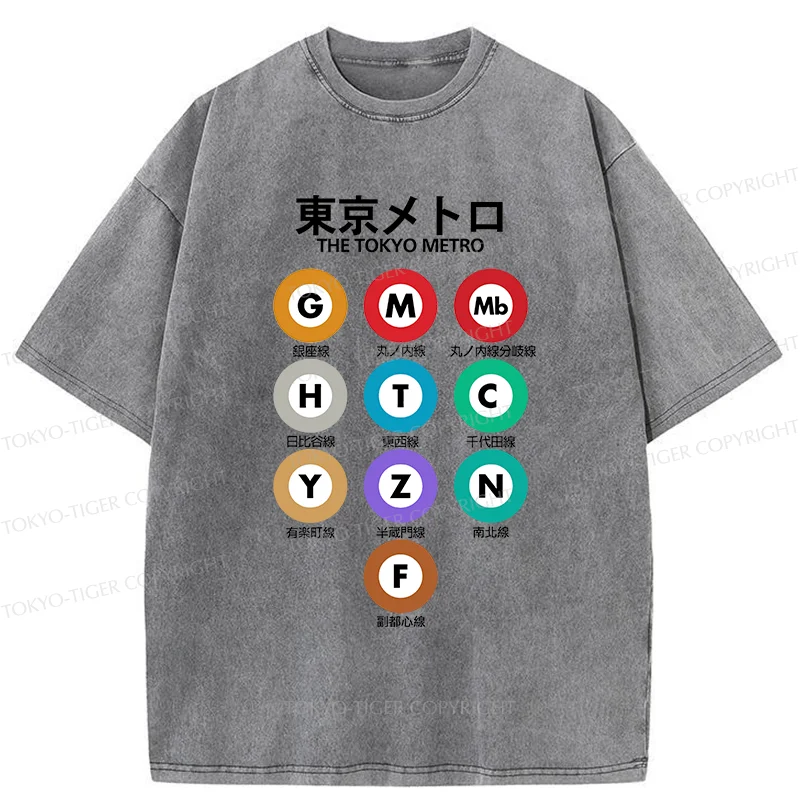 Tokyo-Tiger Japanese Subway Signs Washed T-Shirt