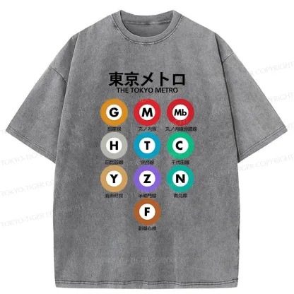 Tokyo-Tiger Japanese Subway Signs Washed T-Shirt