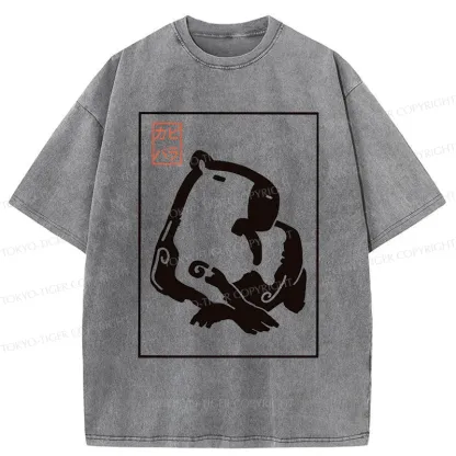 Tokyo-Tiger Woodblock Print Capybara Washed T-Shirt