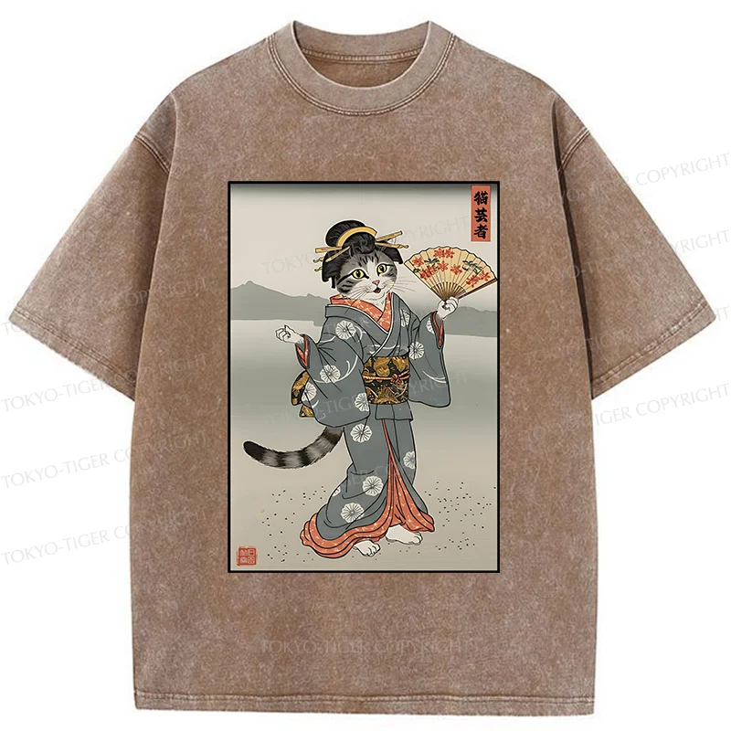 Tokyo-Tiger Cat Geisha Washed T-Shirt