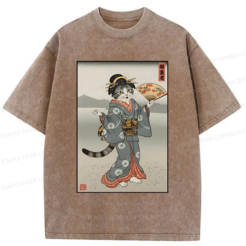 Tokyo-Tiger Cat Geisha Washed T-Shirt