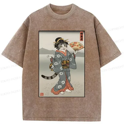 Tokyo-Tiger Cat Geisha Washed T-Shirt