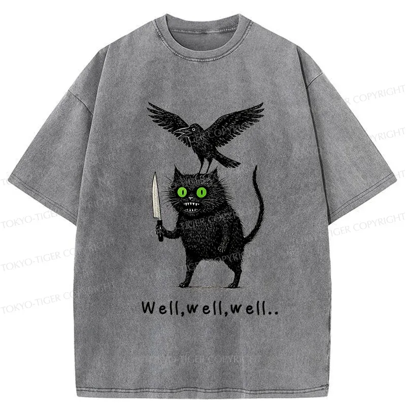 Tokyo-Tiger Crow And Black Cat Washed T-Shirt