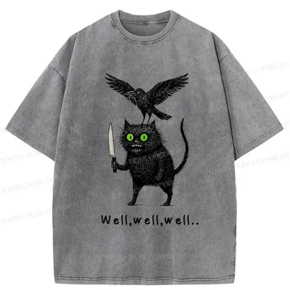 Tokyo-Tiger Crow And Black Cat Washed T-Shirt