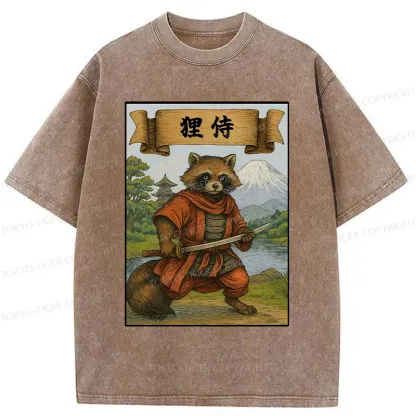 Tokyo-Tiger Raccoon Samurai Japan Washed T-Shirt