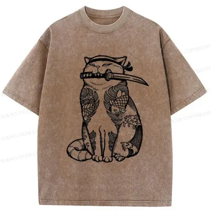 Tokyo-Tiger Tattoo Cat Washed T-Shirt