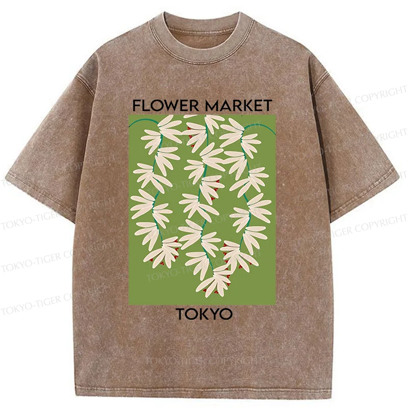 Tokyo-Tiger Flower Market Simplicity Washed T-Shirt