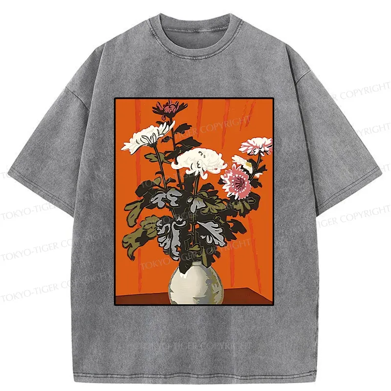 Tokyo-Tiger Japanese Flowers Washed T-Shirt
