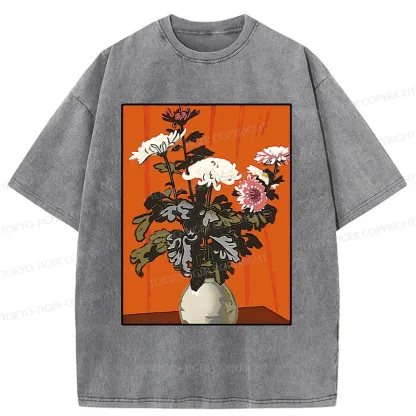 Tokyo-Tiger Japanese Flowers Washed T-Shirt