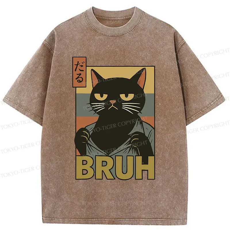Tokyo-Tiger Black Cat Bruh Washed T-Shirt