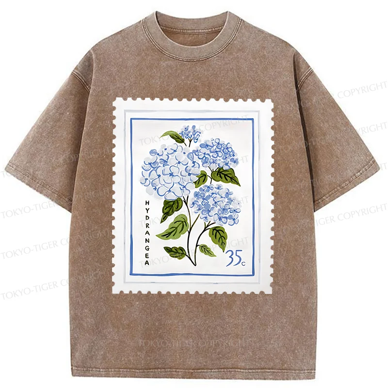 Tokyo-Tiger Hydrangea Stamp Washed T-Shirt