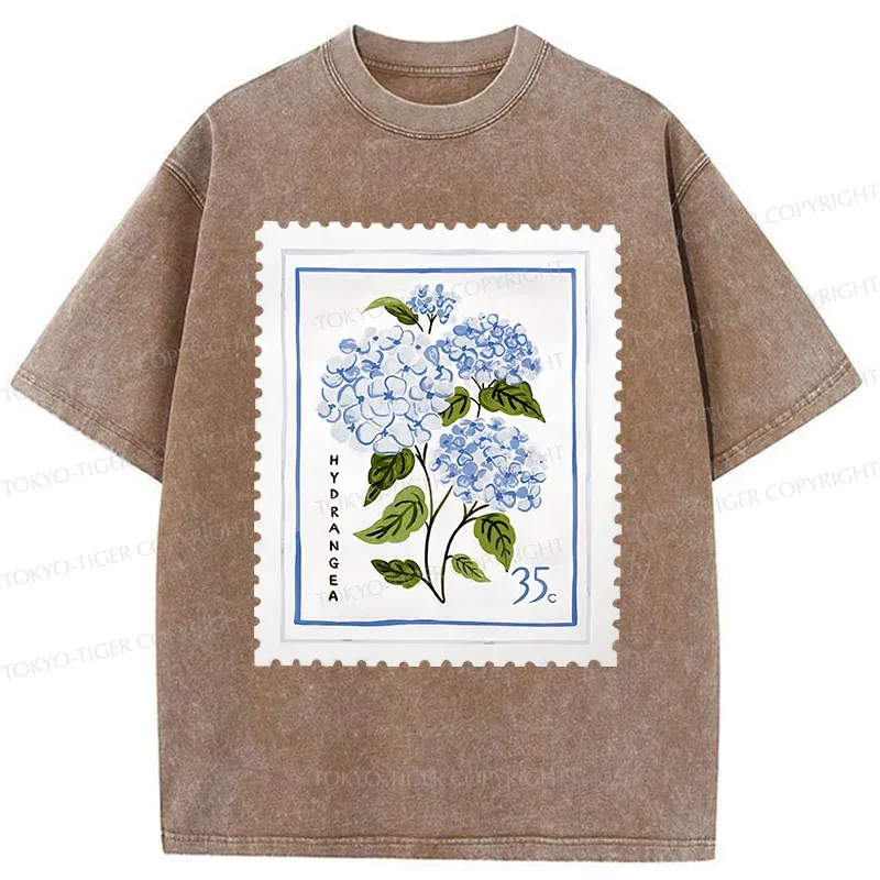 Tokyo-Tiger Hydrangea Stamp Washed T-Shirt