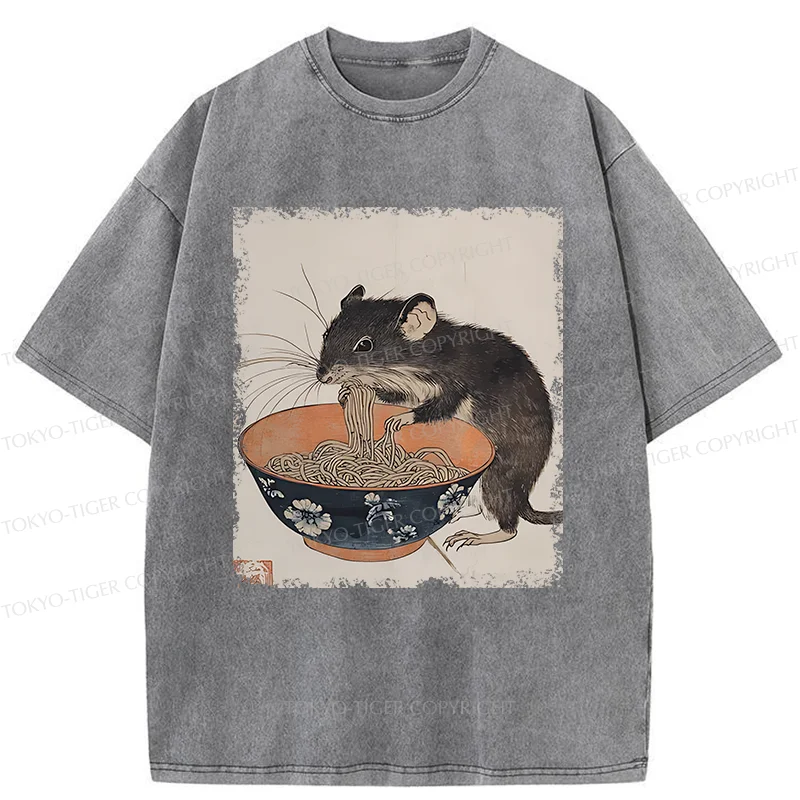 Tokyo-Tiger Mouse Steals Ramen Washed T-Shirt