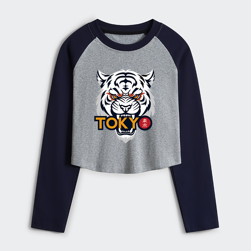 Tokyo-Tiger Logo Women's Crop Raglan T-Shirt