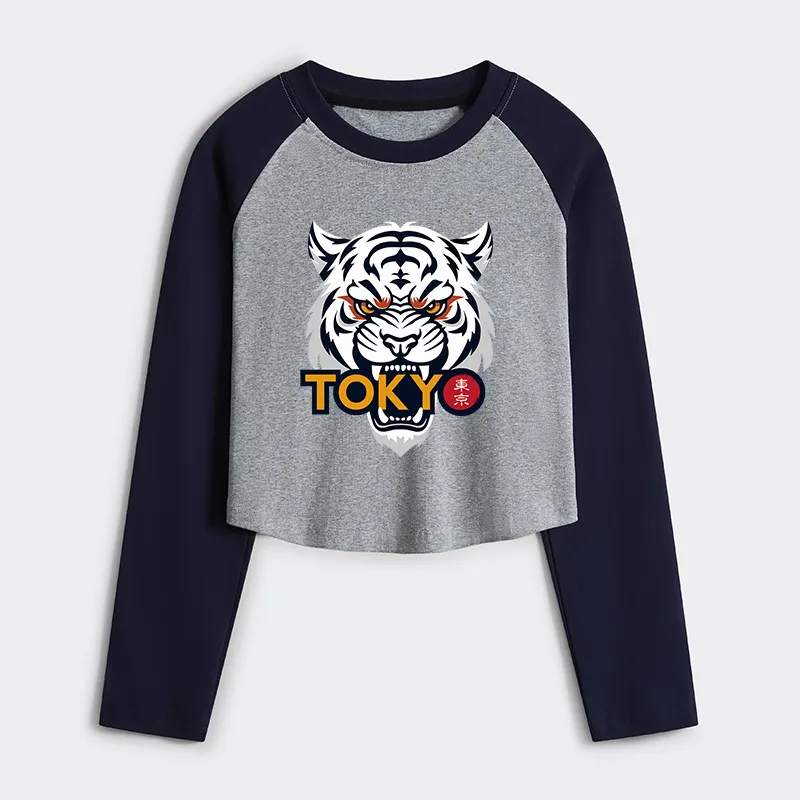 Tokyo-Tiger Logo Women's Crop Raglan T-Shirt