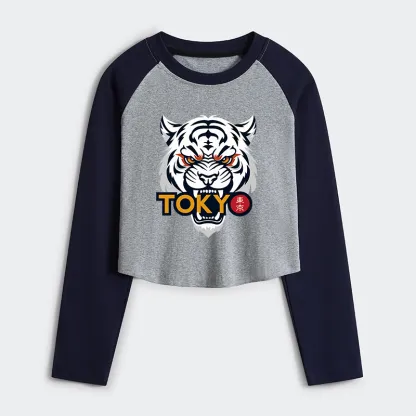 Tokyo-Tiger Logo Women's Crop Raglan T-Shirt