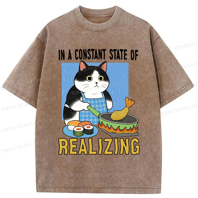 Tokyo-Tiger Cat Cooking Washed T-Shirt