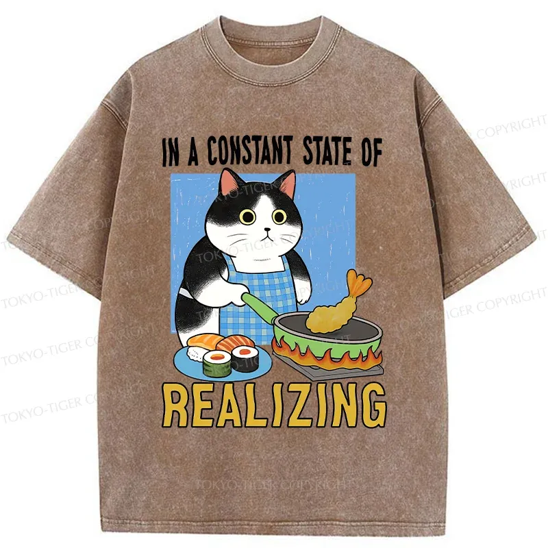 Tokyo-Tiger Cat Cooking Washed T-Shirt