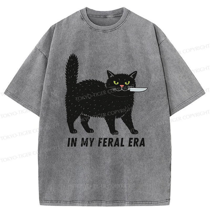 Tokyo-Tiger Black Cat With A Knife Washed T-Shirt