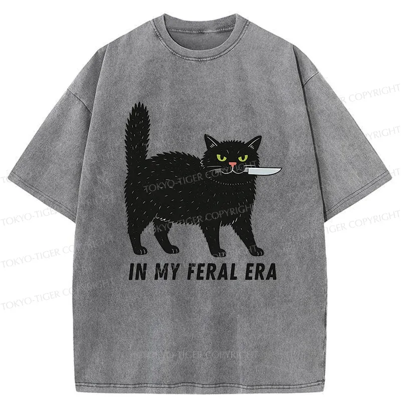 Tokyo-Tiger Black Cat With A Knife Washed T-Shirt