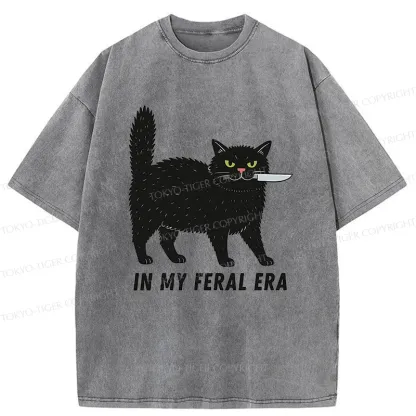 Tokyo-Tiger Black Cat With A Knife Washed T-Shirt