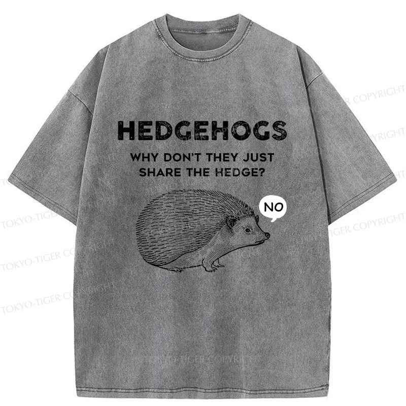 Tokyo-Tiger Funny Hedgehog Washed T-Shirt
