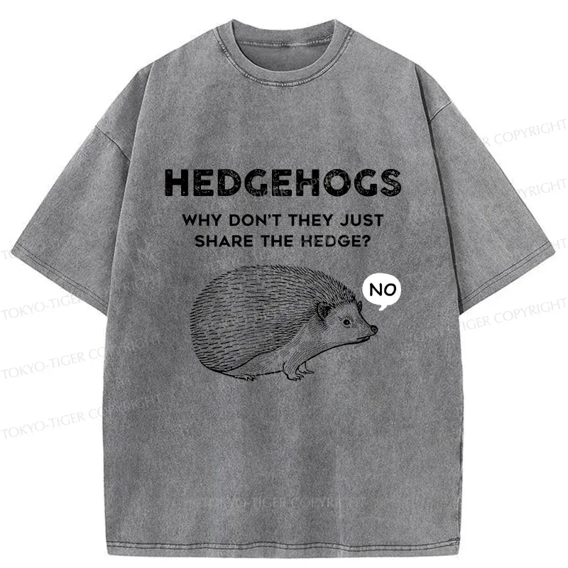 Tokyo-Tiger Funny Hedgehog Washed T-Shirt