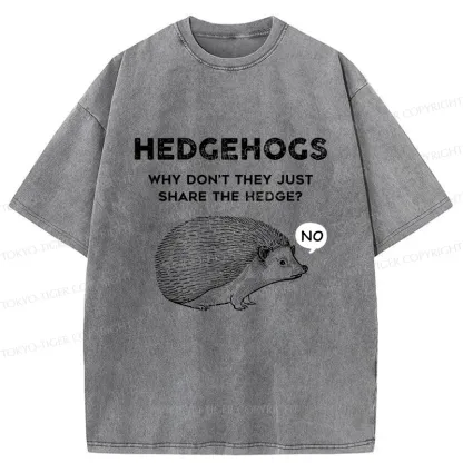 Tokyo-Tiger Funny Hedgehog Washed T-Shirt