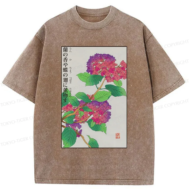 Tokyo-Tiger Purple Hydrangea Washed T-Shirt